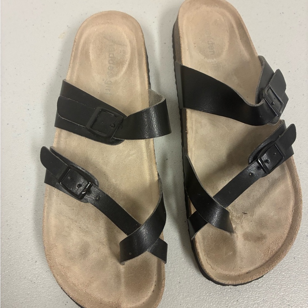 Madden Girl Black Double Strap Sandals